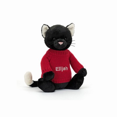 Jellycat Bashful Black Kitten with Red Jumper USA | 48509XDLI